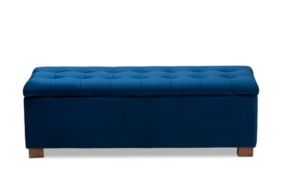 Baxton Studio Roanoke Modern and Contemporary Navy Blue Velvet Fabric Upholstered Grid-Tufted Storage Ottoman Bench