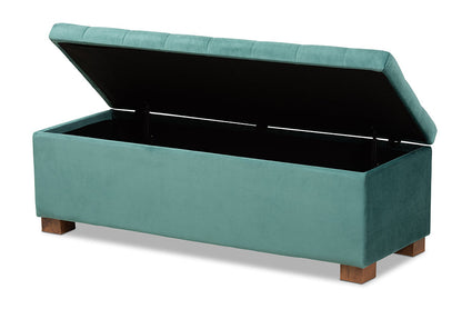 Baxton Studio Roanoke Modern and Contemporary Teal Blue Velvet Fabric Upholstered Grid-Tufted Storage Ottoman Bench