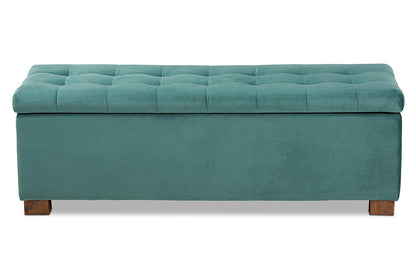 Baxton Studio Roanoke Modern and Contemporary Teal Blue Velvet Fabric Upholstered Grid-Tufted Storage Ottoman Bench
