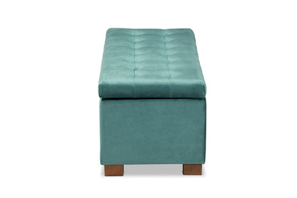 Baxton Studio Roanoke Modern and Contemporary Teal Blue Velvet Fabric Upholstered Grid-Tufted Storage Ottoman Bench