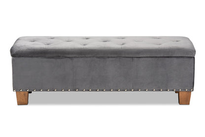 Baxton Studio Hannah Modern and Contemporary Grey Velvet Fabric Upholstered Button-Tufted Storage Ottoman Bench
