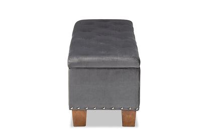 Baxton Studio Hannah Modern and Contemporary Grey Velvet Fabric Upholstered Button-Tufted Storage Ottoman Bench