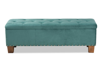 Baxton Studio Hannah Modern and Contemporary Teal Blue Velvet Fabric Upholstered Button-Tufted Storage Ottoman Bench