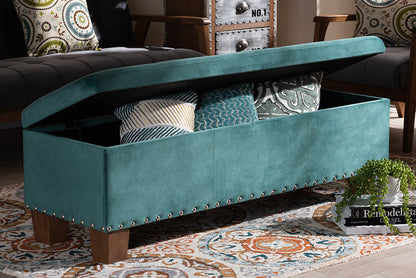 Baxton Studio Hannah Modern and Contemporary Teal Blue Velvet Fabric Upholstered Button-Tufted Storage Ottoman Bench