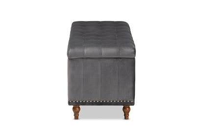 Baxton Studio Kaylee Modern and Contemporary Grey Velvet Fabric Upholstered Button-Tufted Storage Ottoman Bench