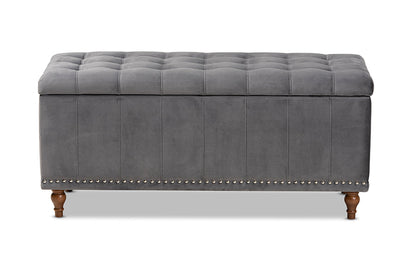 Baxton Studio Kaylee Modern and Contemporary Grey Velvet Fabric Upholstered Button-Tufted Storage Ottoman Bench