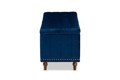 Baxton Studio Kaylee Modern and Contemporary Navy Blue Velvet Fabric Upholstered Button-Tufted Storage Ottoman Bench