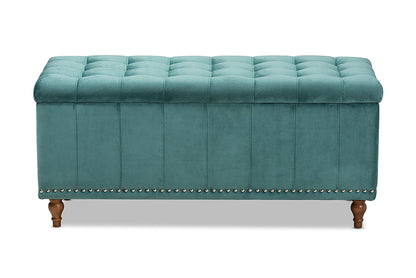 Baxton Studio Kaylee Modern and Contemporary Teal Blue Velvet Fabric Upholstered Button-Tufted Storage Ottoman Bench
