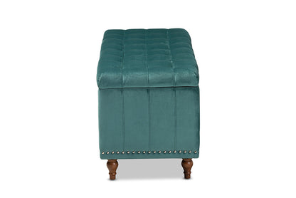 Baxton Studio Kaylee Modern and Contemporary Teal Blue Velvet Fabric Upholstered Button-Tufted Storage Ottoman Bench