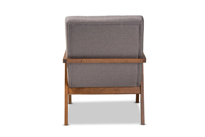 Baxton Studio Naeva Mid-Century Modern Grey Fabric Upholstered Walnut Finished Wood Armchair