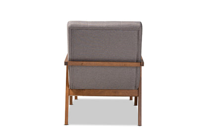 Baxton Studio Naeva Mid-Century Modern Grey Fabric Upholstered Walnut Finished Wood 2-Piece Armchair and Footstool Set