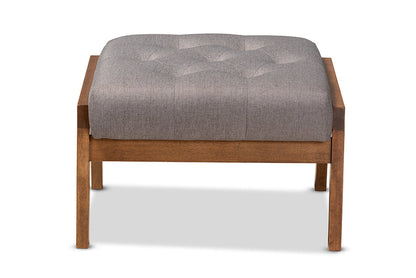 Baxton Studio Naeva Mid-Century Modern Grey Fabric Upholstered Walnut Finished Wood Footstool