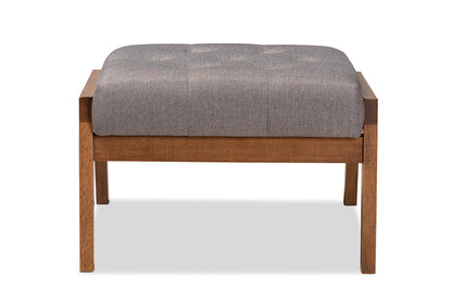 Baxton Studio Naeva Mid-Century Modern Grey Fabric Upholstered Walnut Finished Wood Footstool