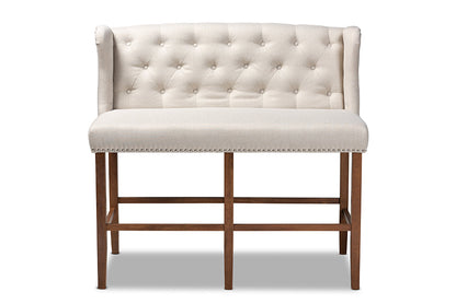 Baxton Studio Alira Modern and Contemporary Beige Fabric Upholstered Walnut Finished Wood Button Tufted Bar Stool Bench