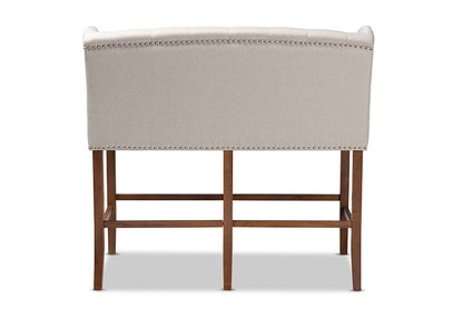 Baxton Studio Alira Modern and Contemporary Beige Fabric Upholstered Walnut Finished Wood Button Tufted Bar Stool Bench