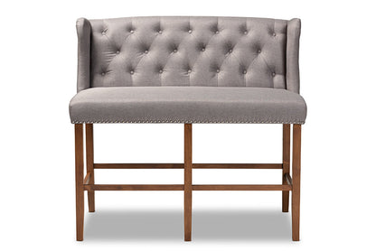 Baxton Studio Alira Modern and Contemporary Grey Fabric Upholstered Walnut Finished Wood Button Tufted Bar Stool Bench