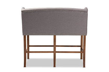 Baxton Studio Alira Modern and Contemporary Grey Fabric Upholstered Walnut Finished Wood Button Tufted Bar Stool Bench
