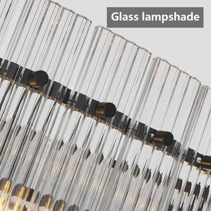 Water Ripple Crystal Glass Chandelier | 8/10-Light Modern Handmade Corrugated Glass Ceiling Light — Black or Gold, Round or Rectangular
