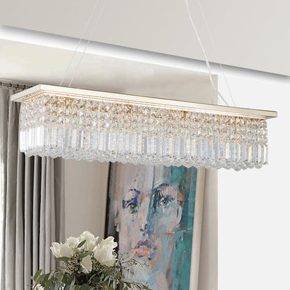 39.4" Rectangle Crystal Raindrop Chandelier | 8-Light Modern Pendant for Dining Room & Kitchen Island — Chrome or Gold, E12