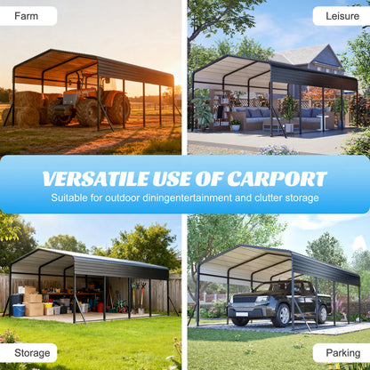 13×20 FT Metal Carport | Heavy-Duty Galvanized Steel Hardtop with Triangle Reinforced Frame & 4 Poles — All-Weather Vehicle & Outdoor Storage Shelter