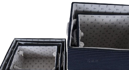 Anne Home - Set of 5 Blue Fabric Basket With Bow Decoration
