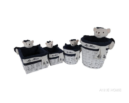 Anne Home - Set of 5 Rectangular Willow Baskets Bear Design
