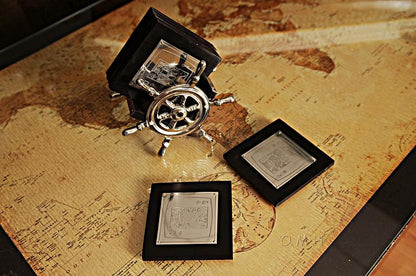 Alum/ Wood Coaster S/6 On Ship Wheel