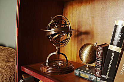 Brass Armillary With Compass On Wood Base