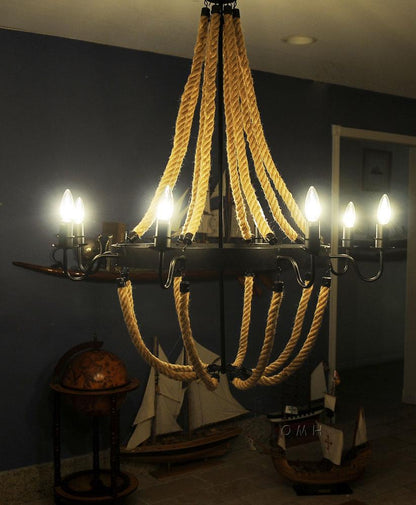 Large Rope Pendant Lamp - 8 Bulbs