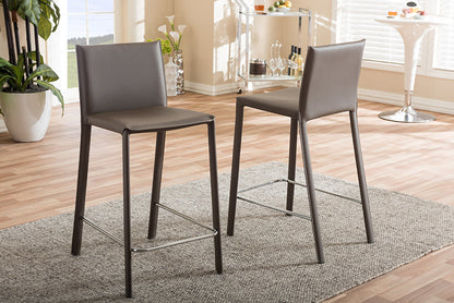 Baxton Studio Crawford Modern and Contemporary Taupe Leather Upholstered Counter Height Stool (Set of 2)