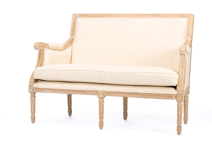 Baxton Studio Chavanon Wood & Light Beige Linen Traditional French Loveseat