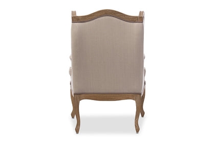 Baxton Studio Oreille French Provincial Style White Wash Distressed Two-tone Beige Upholstered Armchair