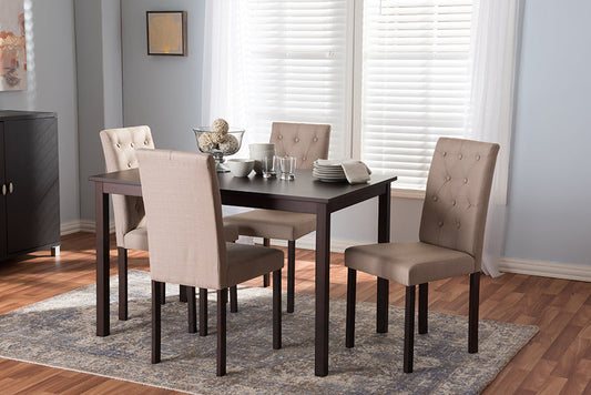 Baxton Studio Gardner Modern and Contemporary 5-Piece Dark Brown Finished Beige Fabric Upholstered Dining Set 