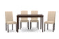 Baxton Studio Andrew Contemporary Espresso Wood Beige Fabric 5 PC Dining Set