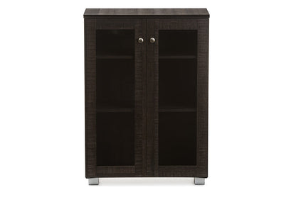 Baxton Studio Mason Modern and Contemporary Dark Brown Multipurpose Storage Cabinet Sideboard with Two Class Doors