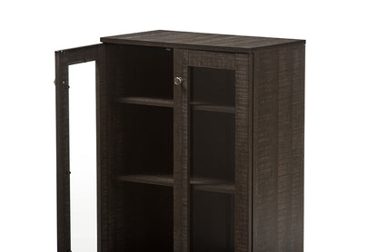 Baxton Studio Mason Modern and Contemporary Dark Brown Multipurpose Storage Cabinet Sideboard with Two Class Doors