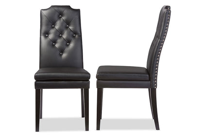 Baxton Studio Dylin Modern and Contemporary Black Faux Leather Button-Tufted Nail heads Trim Dining Chair (Set of 2)