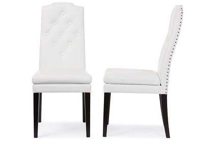 Baxton Studio Dylin Modern and Contemporary White Faux Leather Button-Tufted Nail heads Trim Dining Chair (Set of 2)