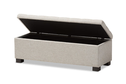 Baxton Studio Roanoke Modern and Contemporary Beige Fabric Upholstered Grid-Tufting Storage Ottoman Bench
