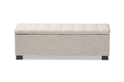 Baxton Studio Roanoke Modern and Contemporary Beige Fabric Upholstered Grid-Tufting Storage Ottoman Bench