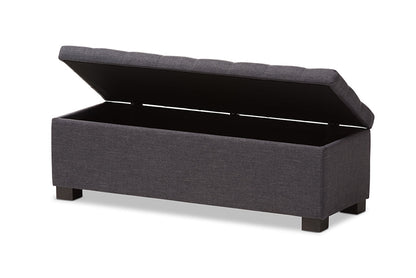Baxton Studio Roanoke Modern and Contemporary Dark Grey Fabric Upholstered Grid-Tufting Storage Ottoman Bench