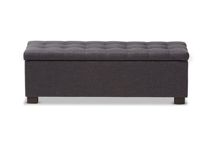 Baxton Studio Roanoke Modern and Contemporary Dark Grey Fabric Upholstered Grid-Tufting Storage Ottoman Bench