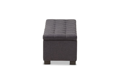 Baxton Studio Roanoke Modern and Contemporary Dark Grey Fabric Upholstered Grid-Tufting Storage Ottoman Bench