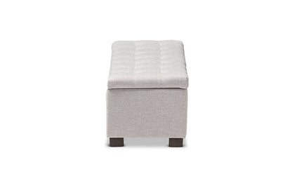 Baxton Studio Roanoke Modern and Contemporary Grayish Beige Fabric Upholstered Grid-Tufting Storage Ottoman Bench