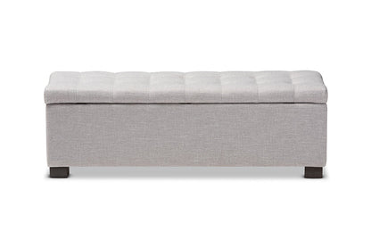 Baxton Studio Roanoke Modern and Contemporary Grayish Beige Fabric Upholstered Grid-Tufting Storage Ottoman Bench