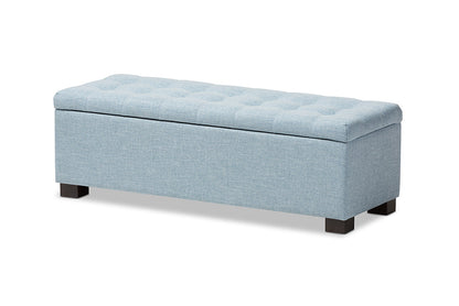 Baxton Studio Roanoke Modern and Contemporary Light Blue Fabric Upholstered Grid-Tufting Storage Ottoman Bench