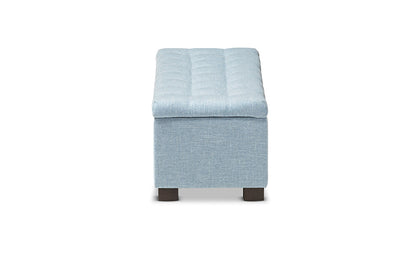 Baxton Studio Roanoke Modern and Contemporary Light Blue Fabric Upholstered Grid-Tufting Storage Ottoman Bench