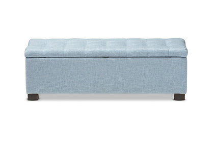 Baxton Studio Roanoke Modern and Contemporary Light Blue Fabric Upholstered Grid-Tufting Storage Ottoman Bench