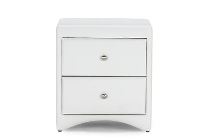 Baxton Studio Dorian White Faux Leather Upholstered Modern Nightstand