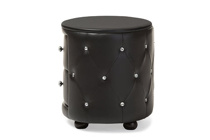 Baxton Studio Davina Hollywood Glamour Style Oval 2-drawer Black Faux Leather Upholstered Nightstand
